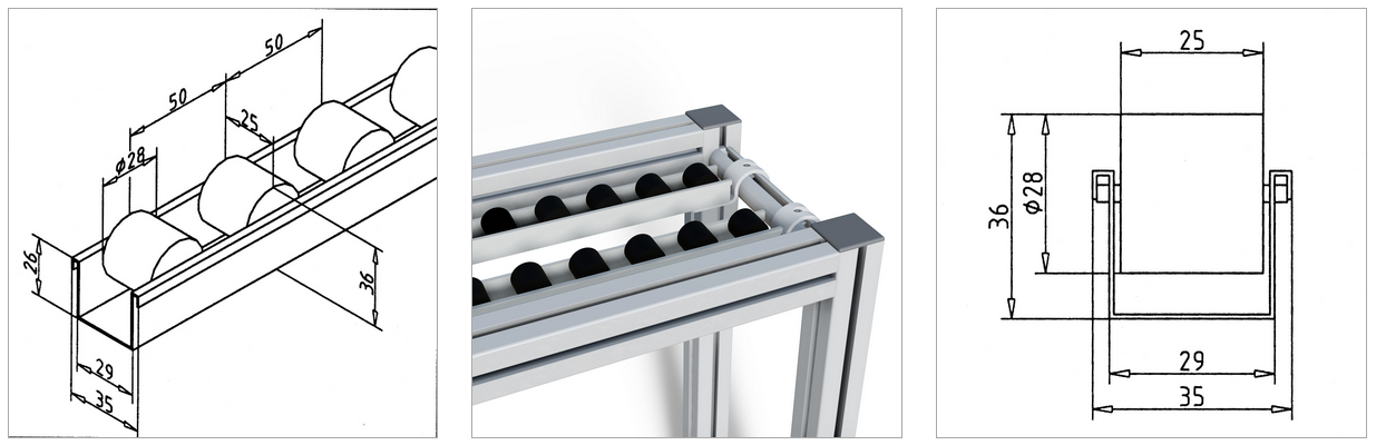 roller strip ESD with cylindrical rollers mesa