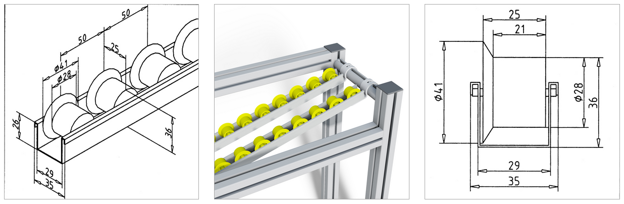 roller strip with flanged rollers mesa