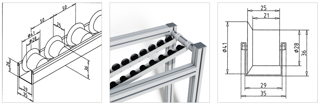 roller strip ESD with flanged rollers mesa